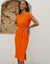 Orange Jersey Tie Belt Short Sleeve Midi Dress
