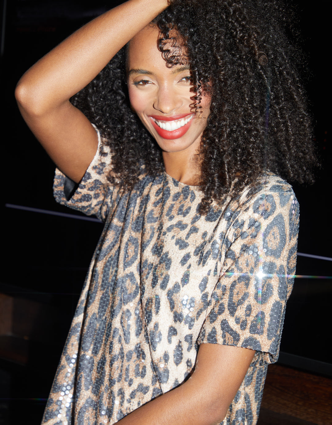 Leopard Print Sequin Mini Party Dress