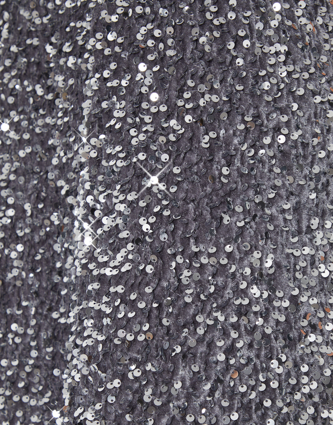 Silver Sequin Velour Mini Party Dress