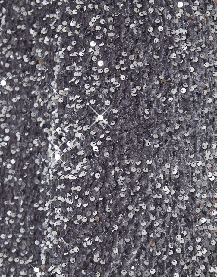 Silver Sequin Velour Mini Party Dress