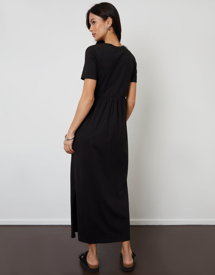 Black Jersey Maxi Dress with Pockets