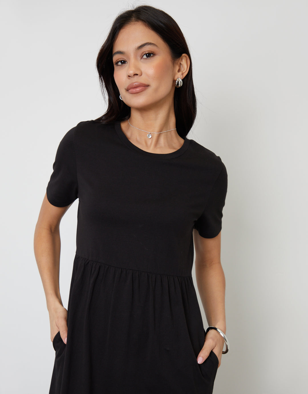 Black Jersey Maxi Dress with Pockets