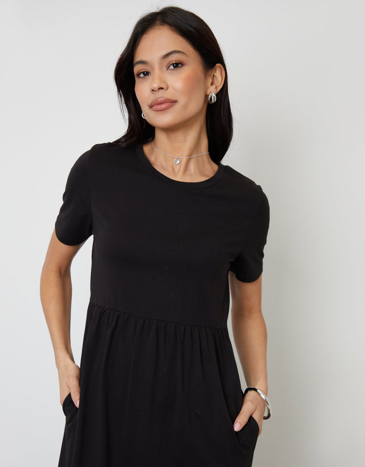 Black Jersey Maxi Dress with Pockets