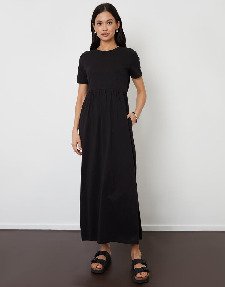 Black Jersey Maxi Dress with Pockets