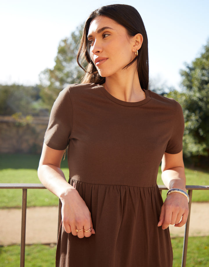 Chocolate Brown Jersey Maxi Dress with Pockets