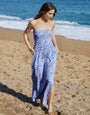 Blue Floral Bandeau Jersey Maxi Dress with Pockets
