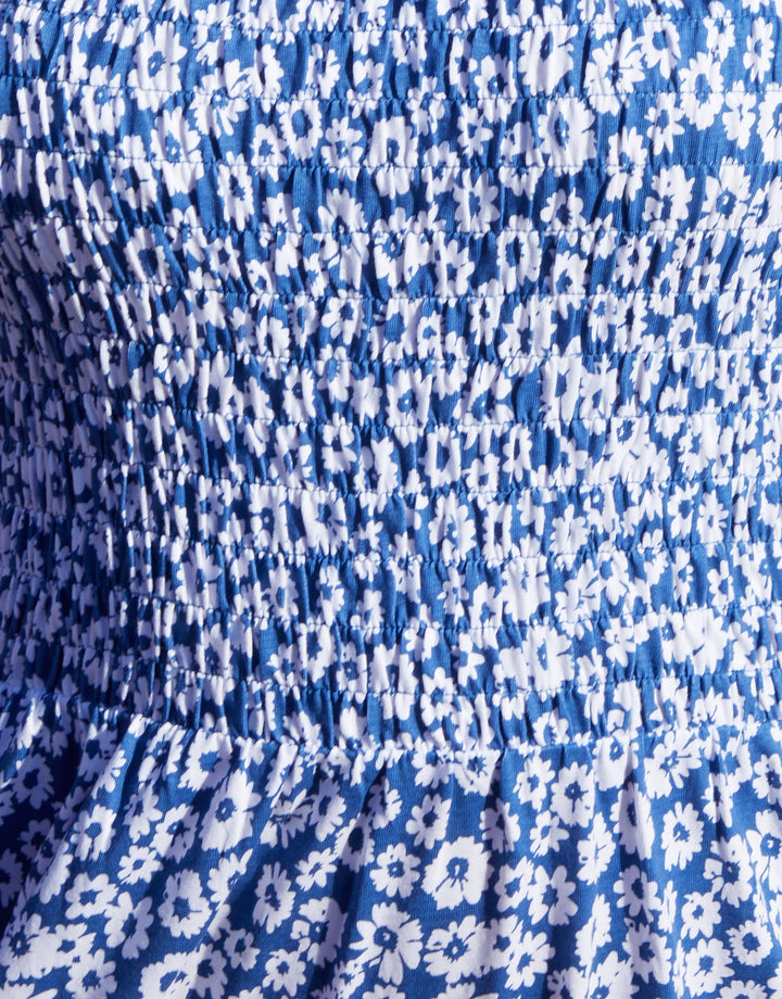 Blue Floral Bandeau Jersey Maxi Dress with Pockets