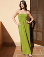 Olive Green Bandeau Jersey Maxi Dress with Pockets