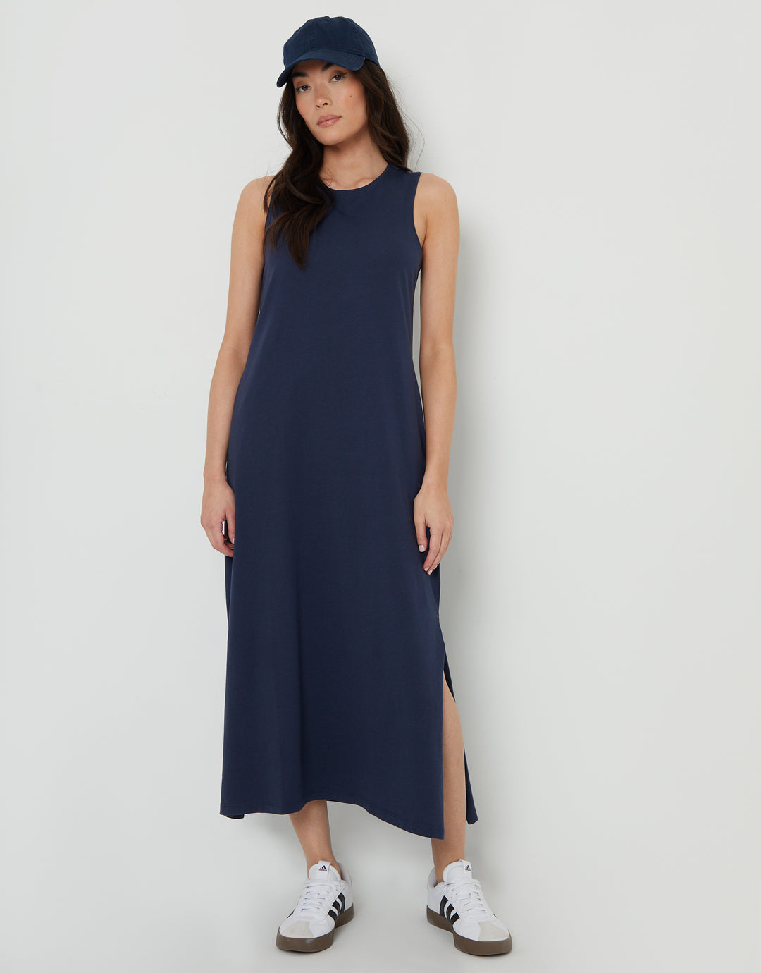 Threadbare Women's Navy Sleeveless Jersey Midi Dress with Pockets Threadbare Women's Navy Sleeveless Jersey Midi Dress with Pockets