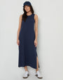 Navy Sleeveless Jersey Midi Dress with Pockets