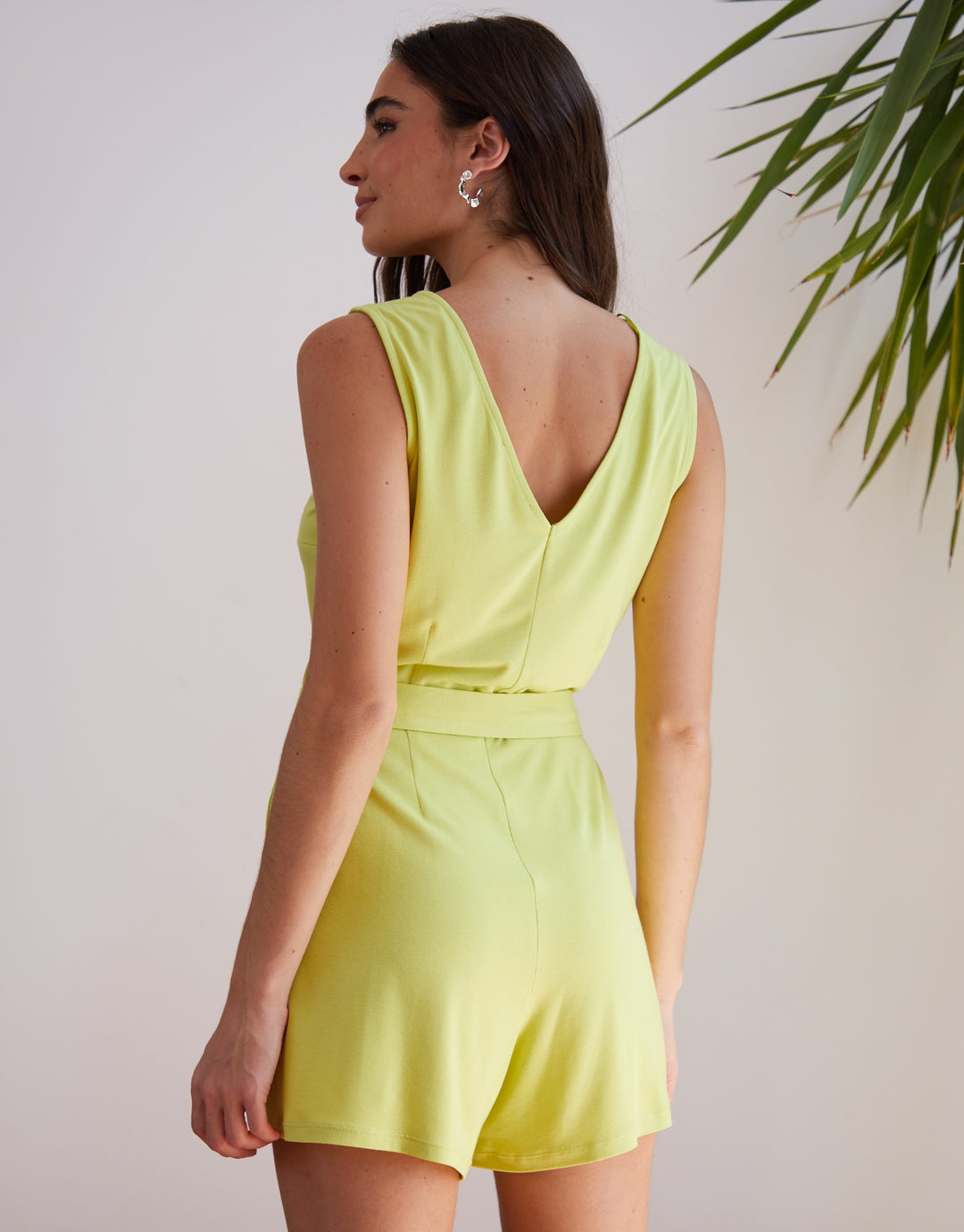 Sleeveless Belted Playsuit in Lime Green