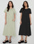 Black & Sage Jersey Midi Smock Dresses with Pockets (2 Pack)