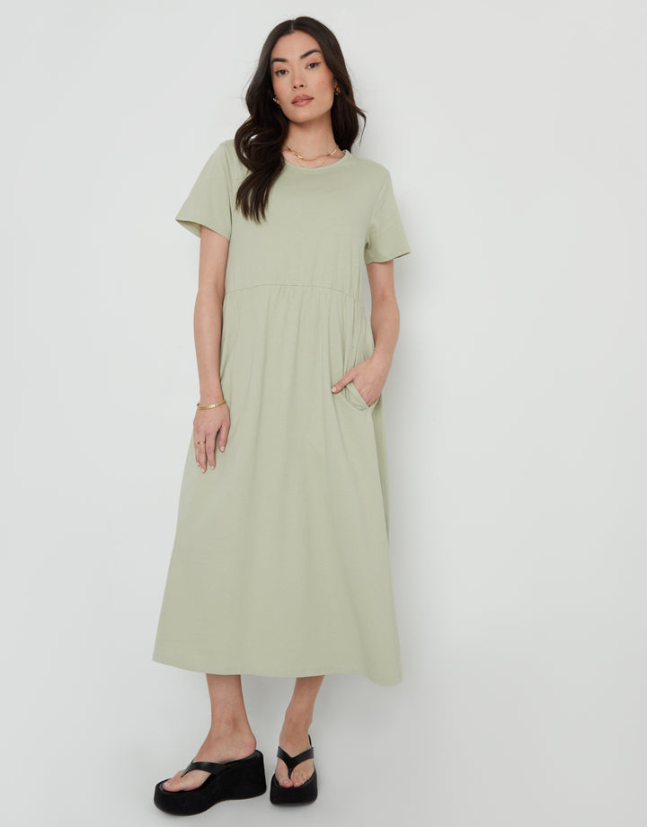 Black & Sage Jersey Midi Smock Dresses with Pockets (2 Pack)