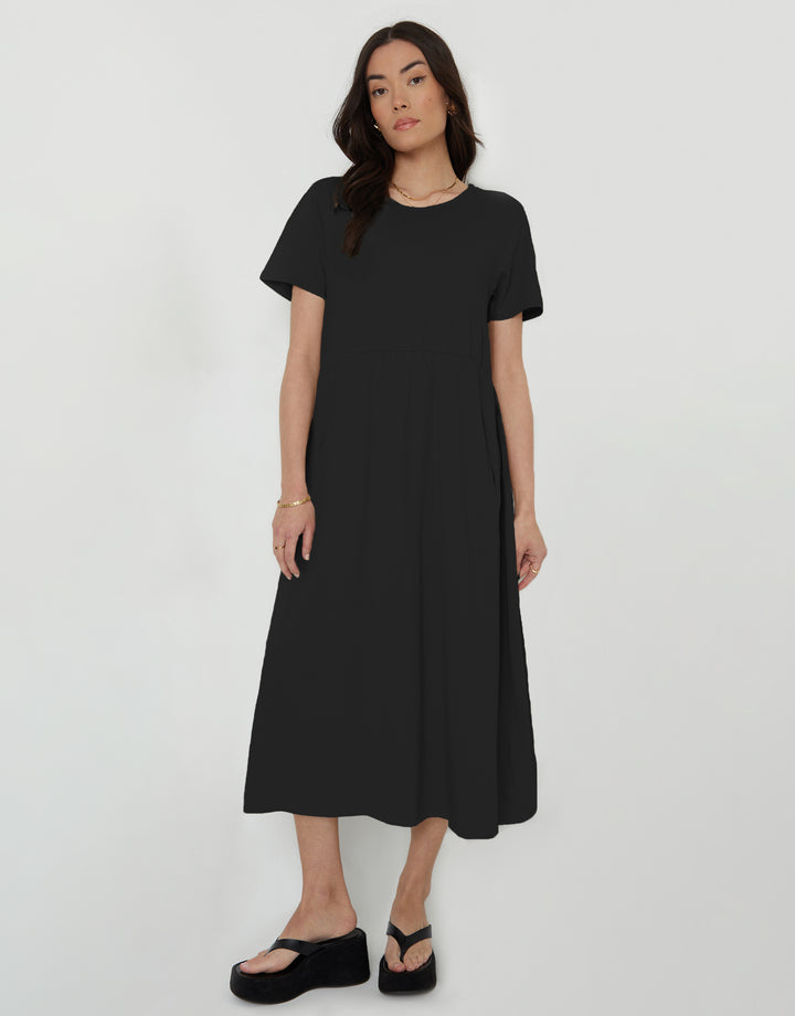 Black & Sage Jersey Midi Smock Dresses with Pockets (2 Pack)