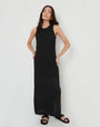 Lined Knitted Racer Maxi Dress in Black