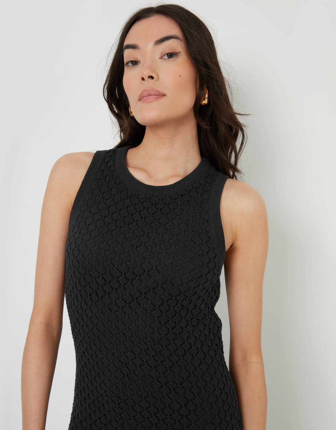 Lined Knitted Racer Maxi Dress in Black