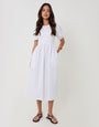 Threadbare Puff Sleeve Jersey Poplin Mix Maxi Dress in White - front view