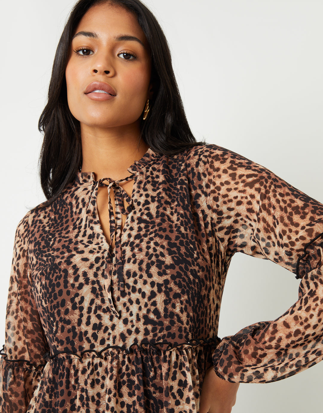 Leopard Print Tiered Chiffon Mini Dress
