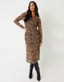 Leopard Print Long Sleeve Sheer Maxi Dress