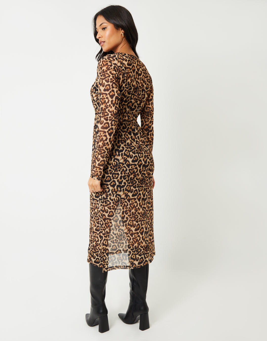long sleeve sheer cheetah dress