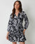 Paisley Print V-Neck Belted Shirt Dress in Black