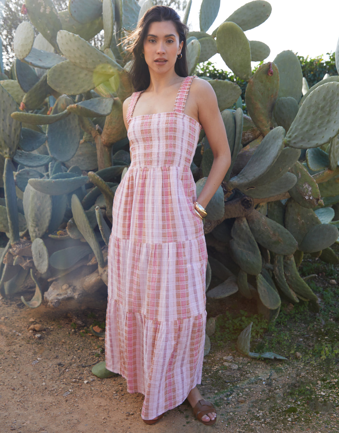shirred pink dress Quincie Pink Shirred Flounced Mini Dress