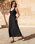Black Sleeveless Rib Jersey 2-in-1 Midi Dress with Poplin Skirt