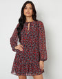 Red Floral Tie Front Ruffle Mini Dress