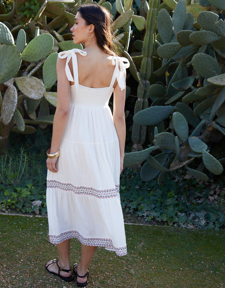 Cream Embroidered Tiered Maxi Dress