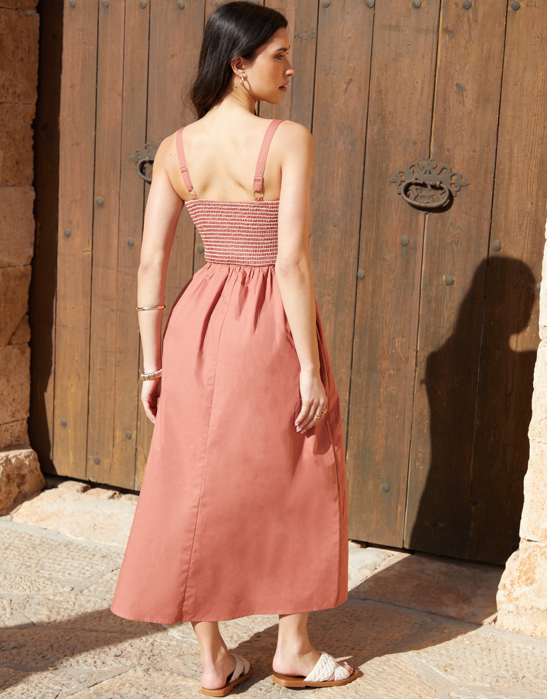 Pink Shirred Bodice Midaxi Dress