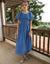 Puff Sleeve Shirred Asymmetric Dress in Blue