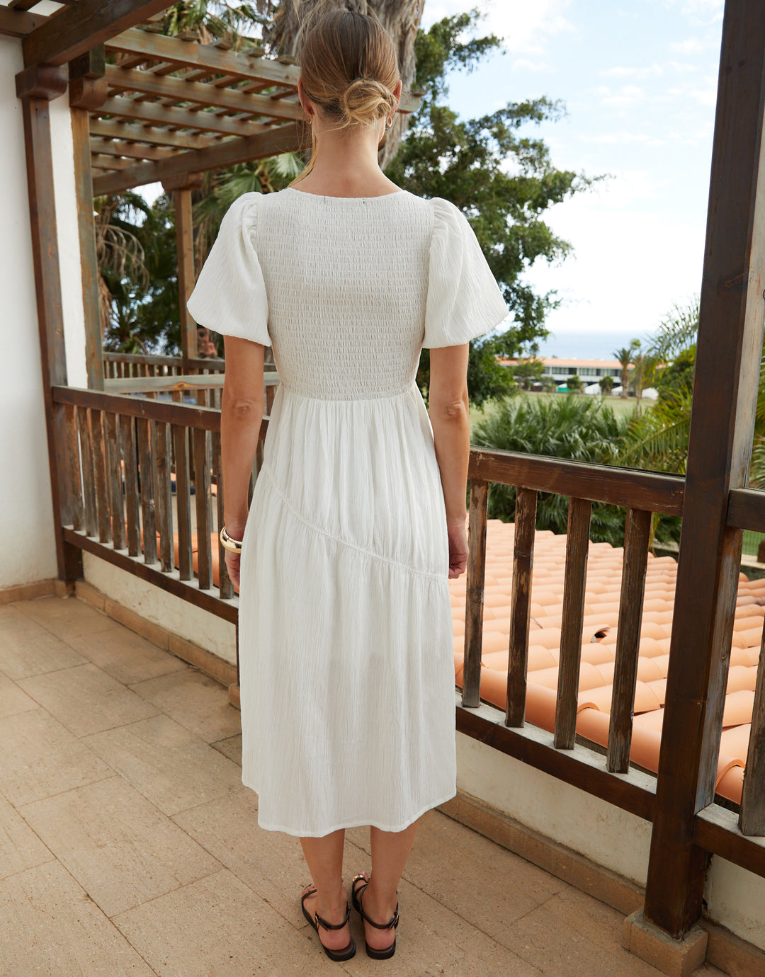 chinese dress ladies Cotton & Linen Puff Sleeve Dress Without Belt main image 1