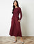 Berry Red 2-in-1 Jersey Poplin Mix Slash Neck Long Sleeve Dress