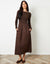 Chocolate Brown 2-in-1 Jersey Poplin Mix Slash Neck Long Sleeve Dress