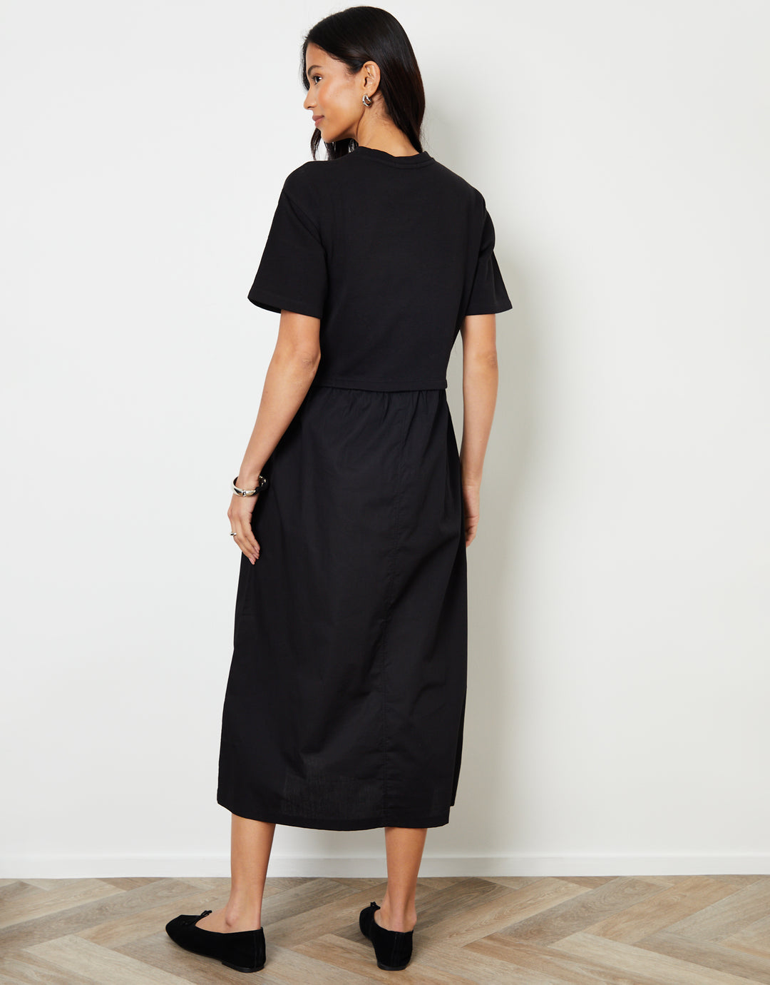 Black 2-in-1 Sweat Dress with Poplin Skirt