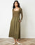 Khaki Green 2-in-1 Jersey Poplin Mix Square Neck Long Sleeve Dress