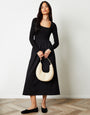 2-in-1 Jersey Poplin Mix Square Neck Long Sleeve Dress in Black