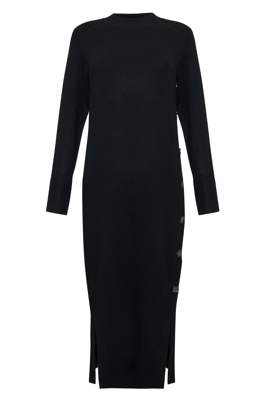 Black Knitted Side Button Detail Maxi Dress