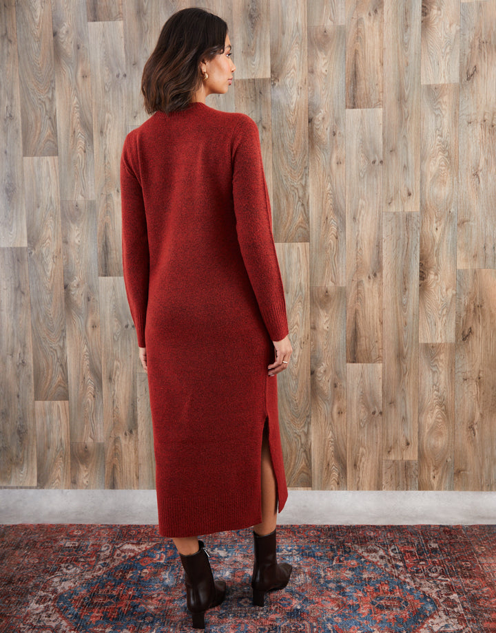 Rust Orange Knitted Side Button Detail Maxi Dress