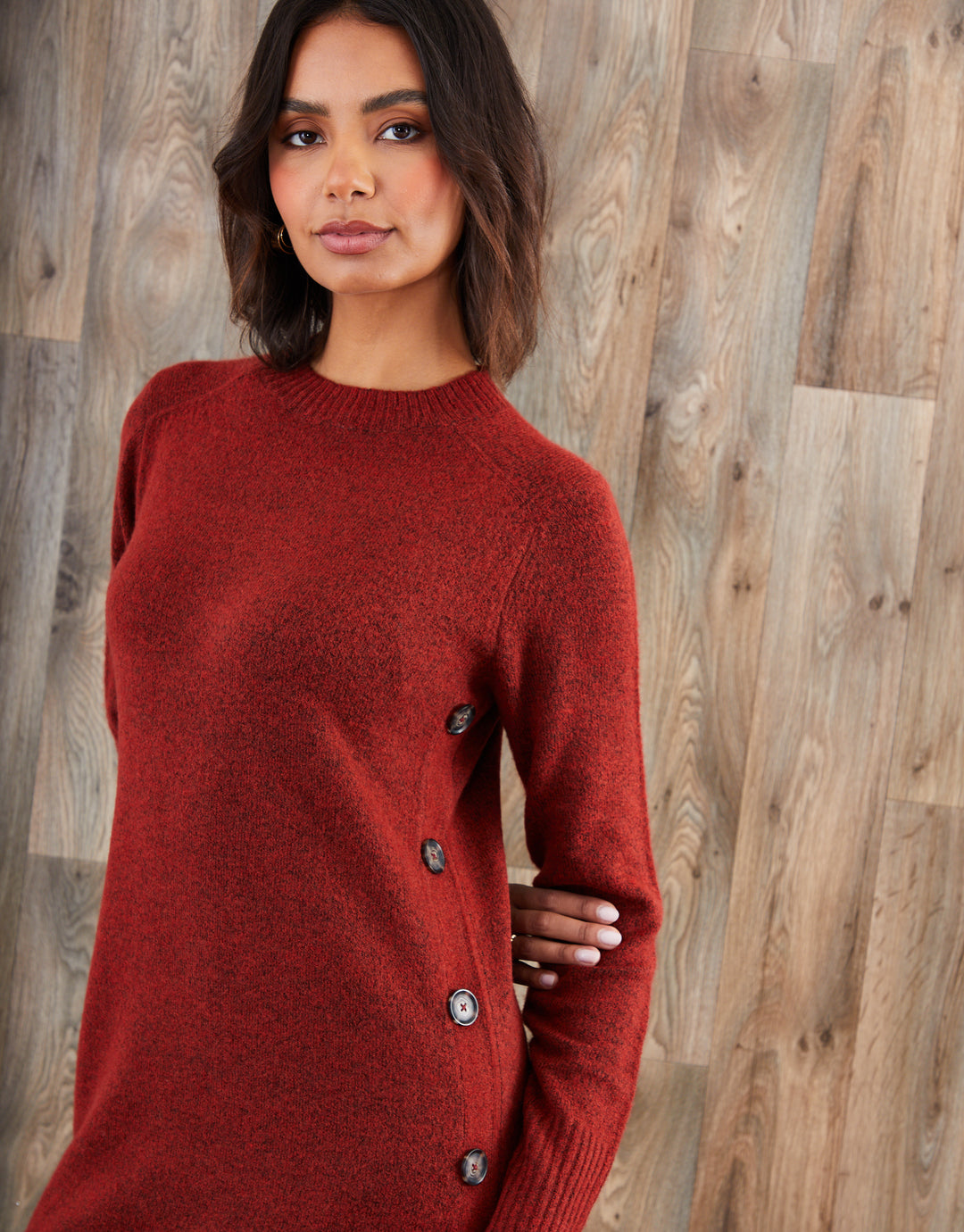 Rust Orange Knitted Side Button Detail Maxi Dress