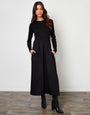 Black Rib Jersey 2-in-1 Midi Dress with Poplin Skirt