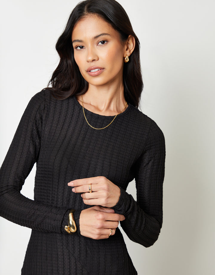 Black Textured Jersey Seam Detail Maxi Dress