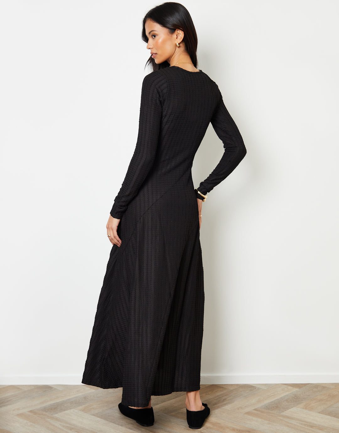 Black Textured Jersey Seam Detail Maxi Dress