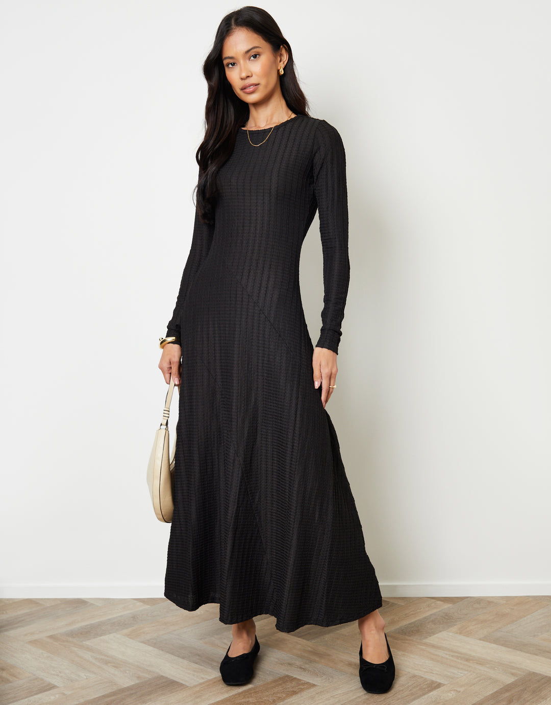 Threadbare Women's Black Textured Jersey Seam Detail Maxi Dress Threadbare Women's Black Textured Jersey Seam Detail Maxi Dress