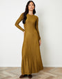 Olive Green Textured Jersey Seam Detail Maxi Dress
