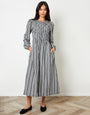 Mono Gingham Check Shirred Detail Midi Dress