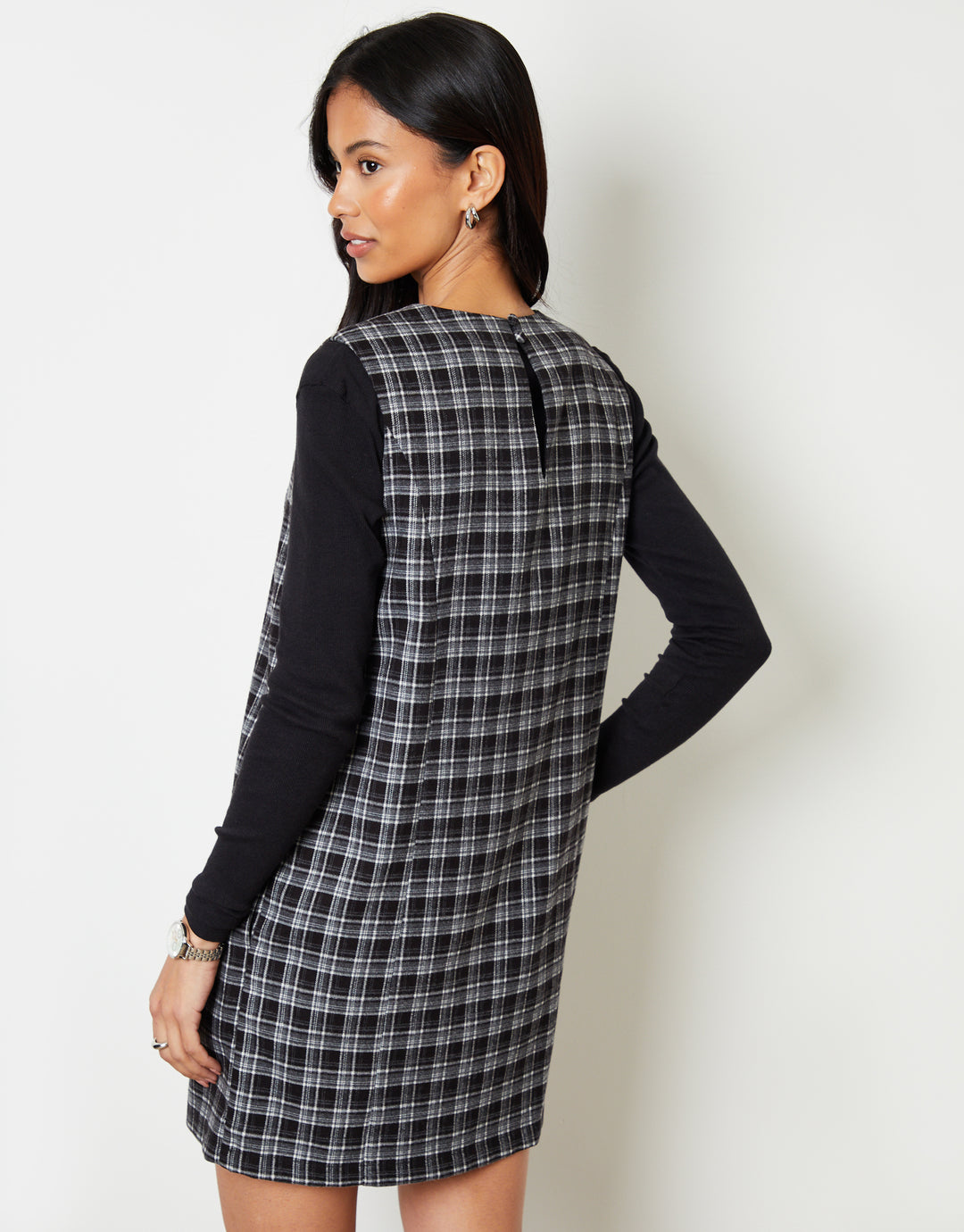 Mono Check A-Line Mini Pinafore Dress