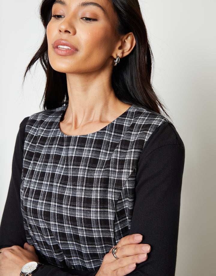 Mono Check A-Line Mini Pinafore Dress