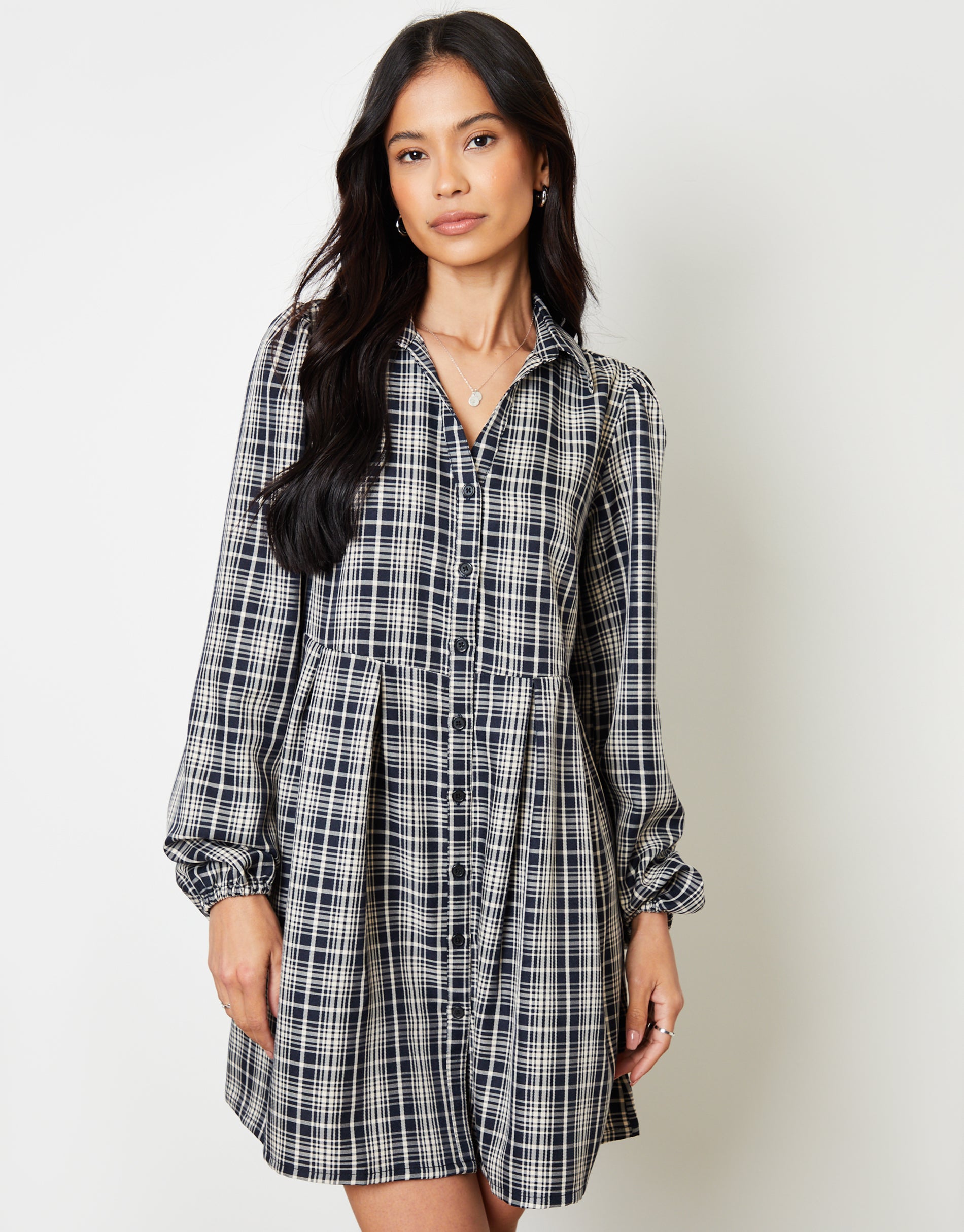 Threadbare Women's Navy Check Mini Shirt Dress