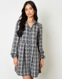 Navy Check Mini Shirt Dress